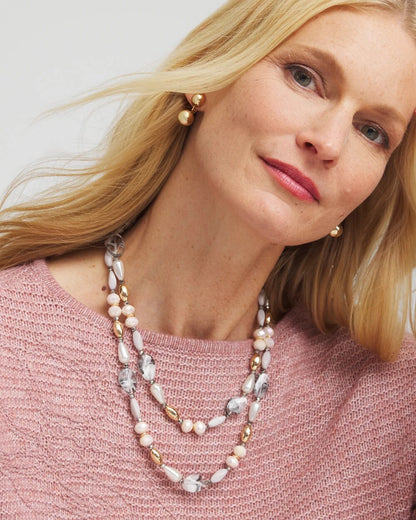 Chico's Latest - Pink Art Deco Beaded Necklace Pink