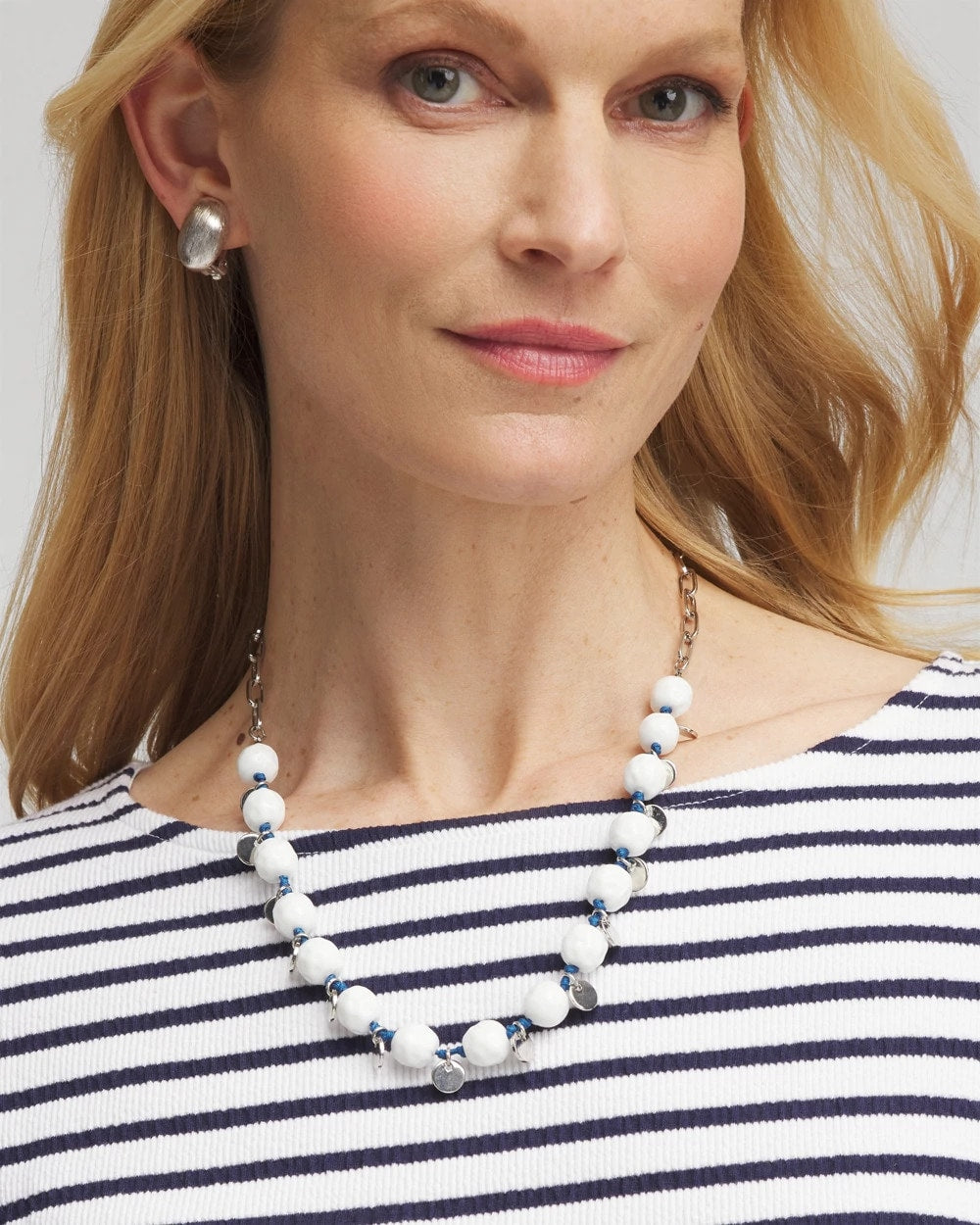 Chico's Classic - Convertible White Stone Necklace Blue And White