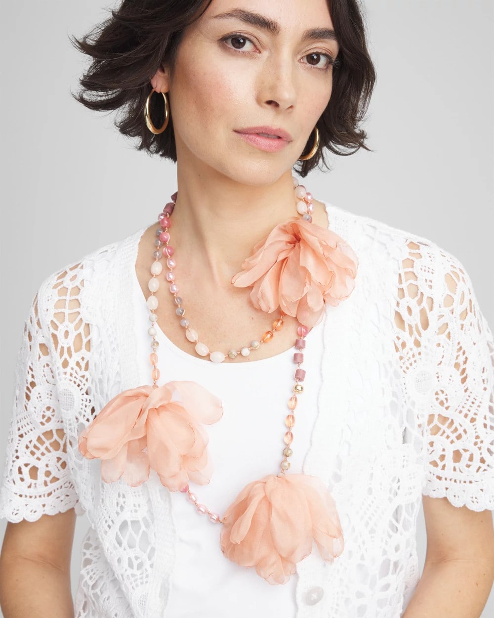 Chico's Popular - Pink Floral Aventurine Long Single Necklace Pink