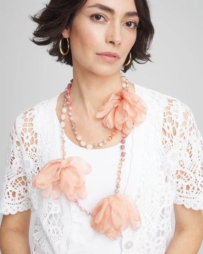 Chico's Popular - Pink Floral Aventurine Long Single Necklace Pink