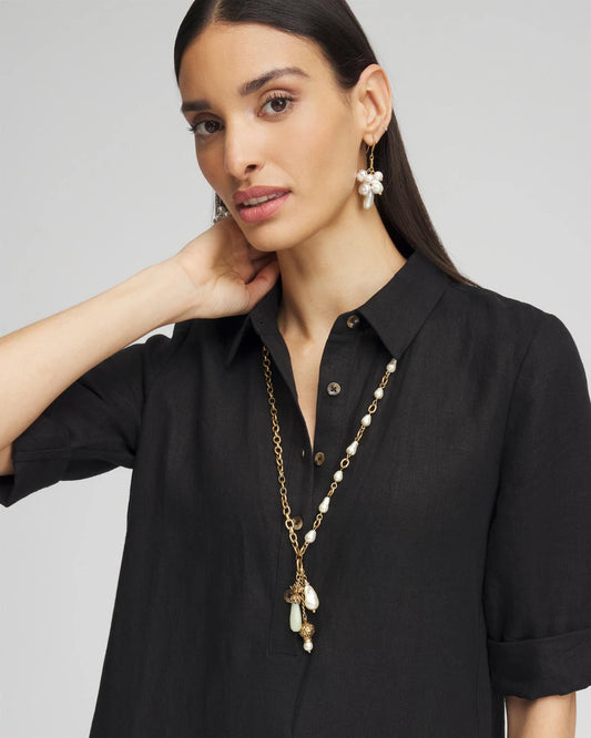 Chico's Trending - Convertible Multi-Strand Jade & Faux Pearl Charm Necklace White/Gold