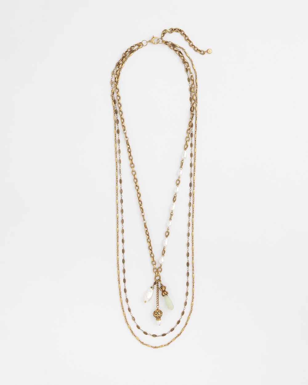 Chico's Trending - Convertible Multi-Strand Jade & Faux Pearl Charm Necklace White/Gold