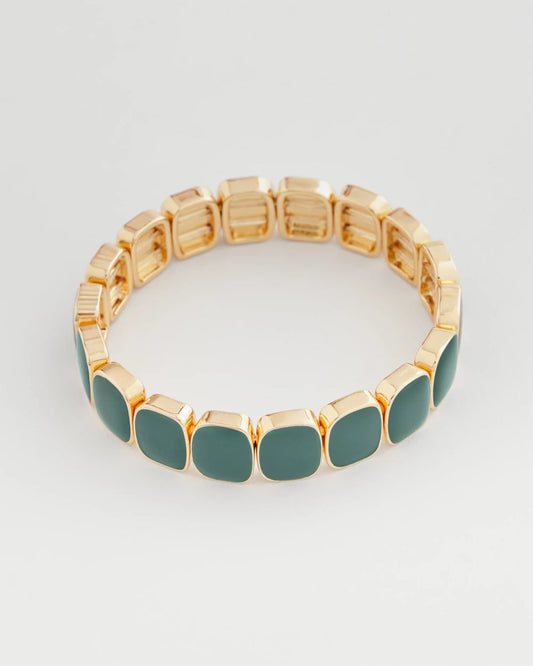 Chico's Premium - Resin Goldtone Square Stretch Bracelet Darkest Spruce