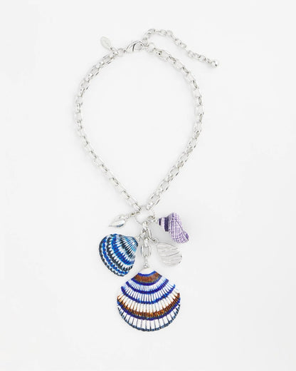 Chico's New - Silver-Tone Seashell Pendant Necklace Blue And White