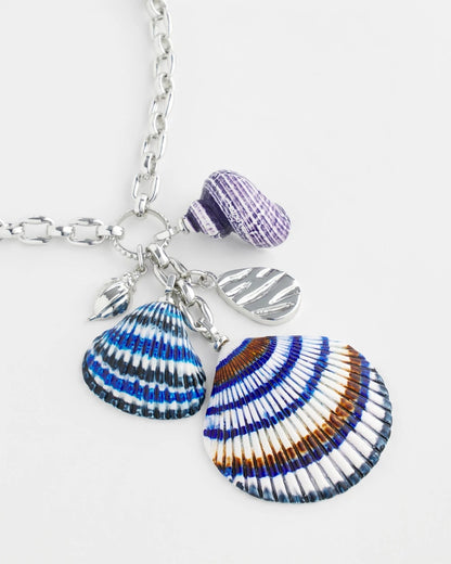 Chico's New - Silver-Tone Seashell Pendant Necklace Blue And White