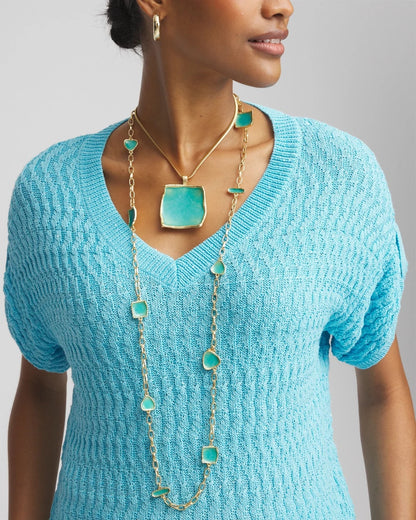 Chico's New - Gold Tone Single-Strand Necklace Blue