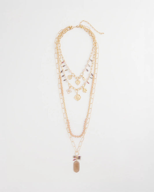 Chico's Discount - Convertible Pink & Gold Beaded Necklace Pink