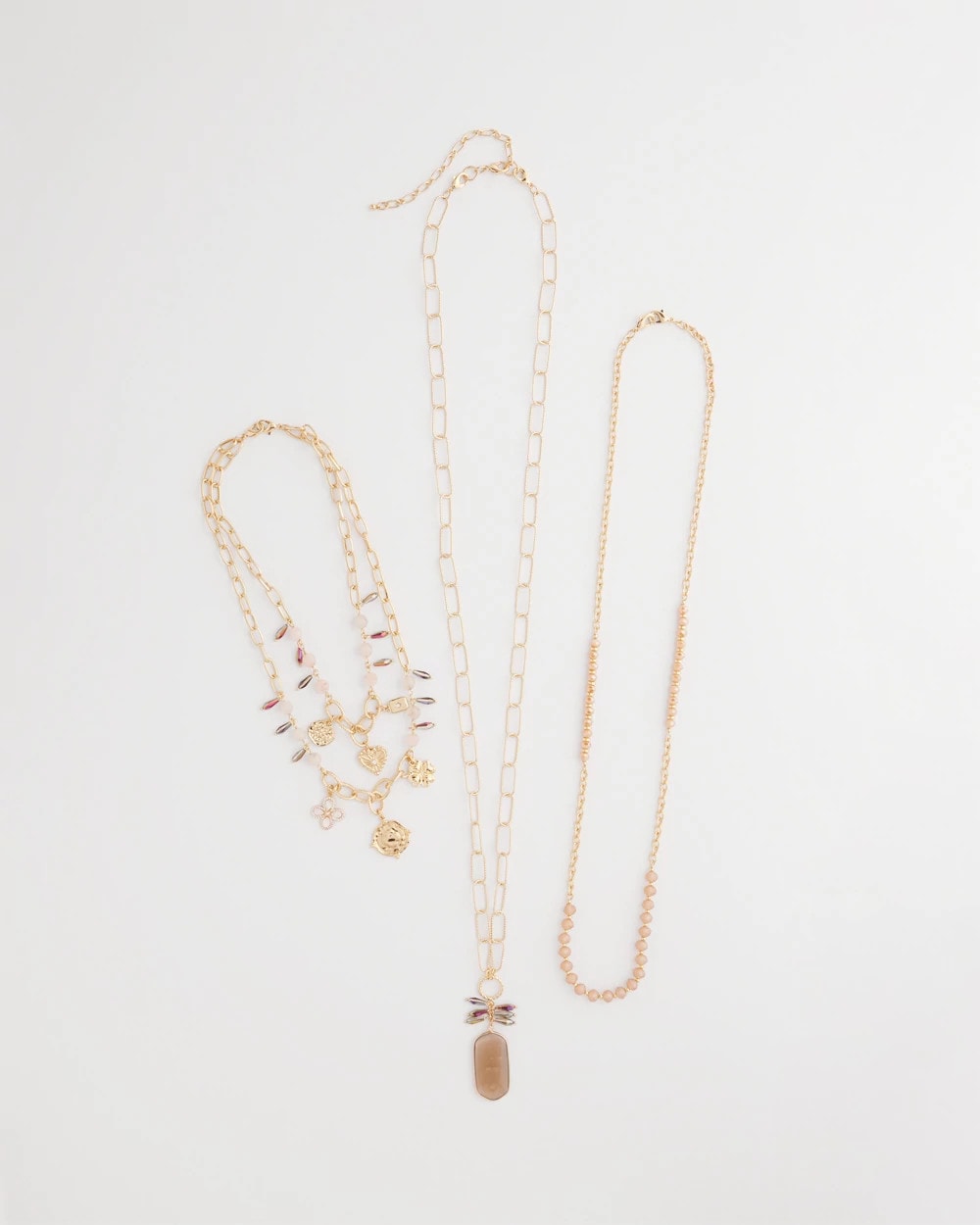 Chico's Discount - Convertible Pink & Gold Beaded Necklace Pink