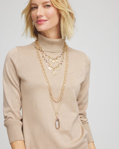 Chico's Discount - Convertible Pink & Gold Beaded Necklace Pink
