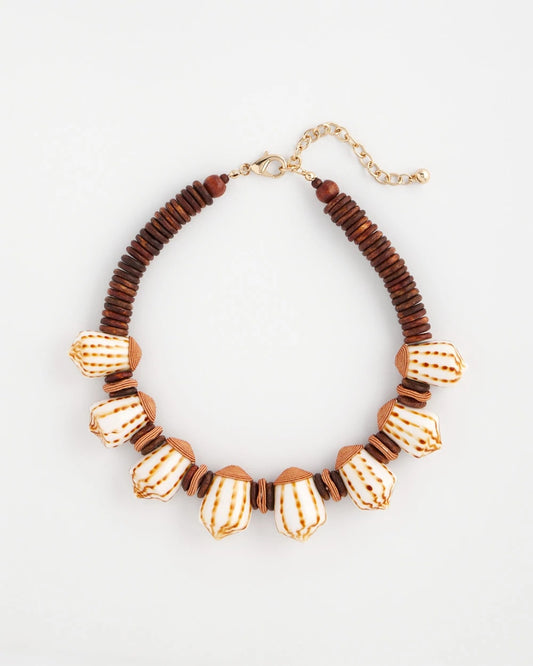 Chico's Great Value - Shell & Wood Bib Necklace Neutral