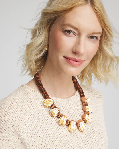Chico's Great Value - Shell & Wood Bib Necklace Neutral