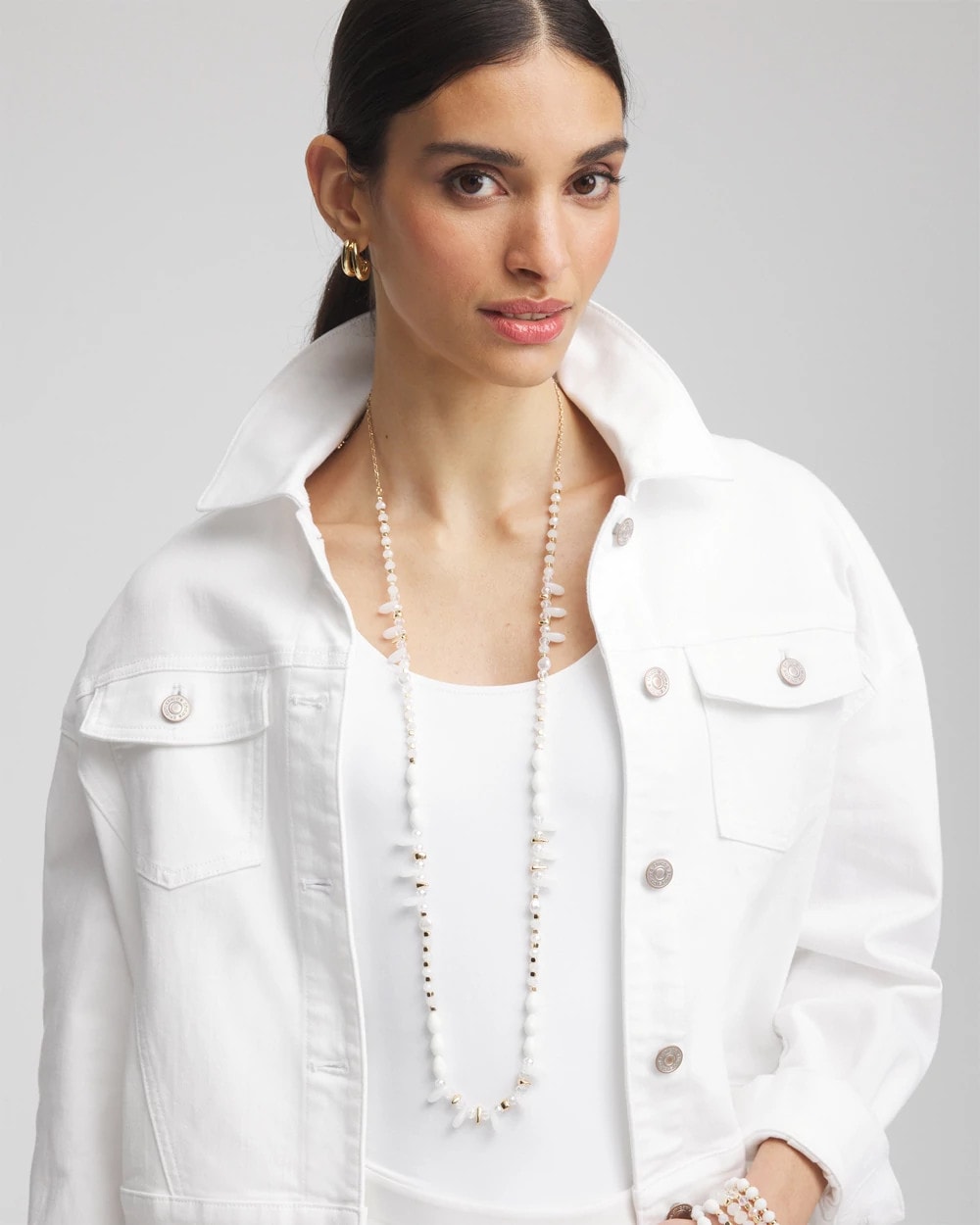 Chico's Signature - White Beaded Single Strand Necklace White