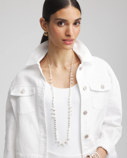 Chico's Signature - White Beaded Single Strand Necklace White