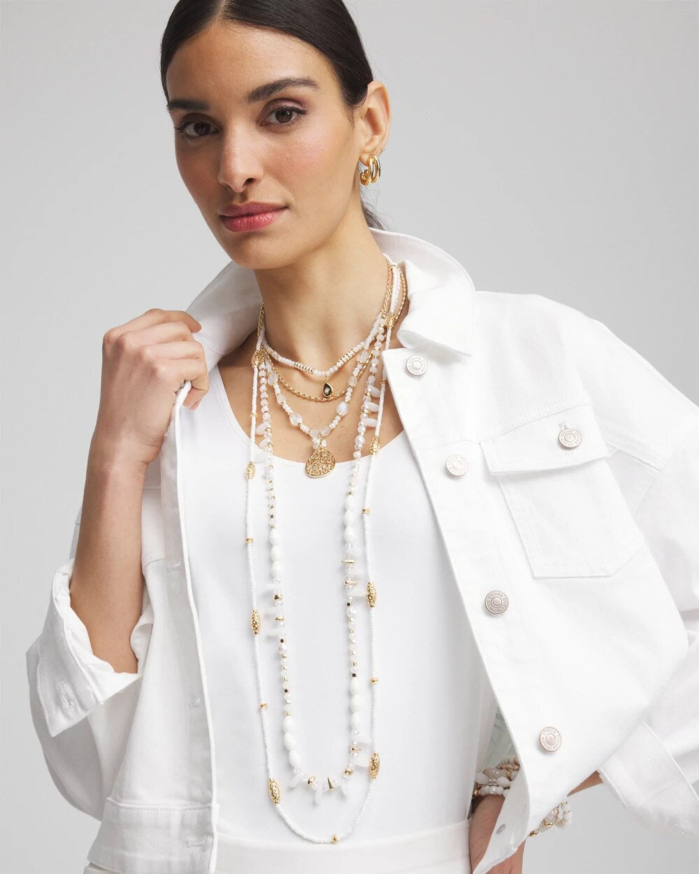 Chico's Signature - White Beaded Single Strand Necklace White