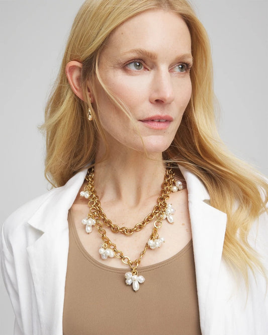 Chico's Best Seller - Modern Pearl Clusters Choker Necklace White/Gold