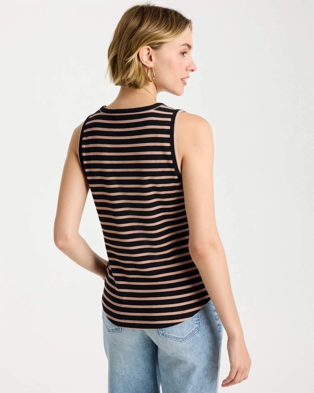 Chico's New - Striped High Neck Rib Tank Mocha Mousse