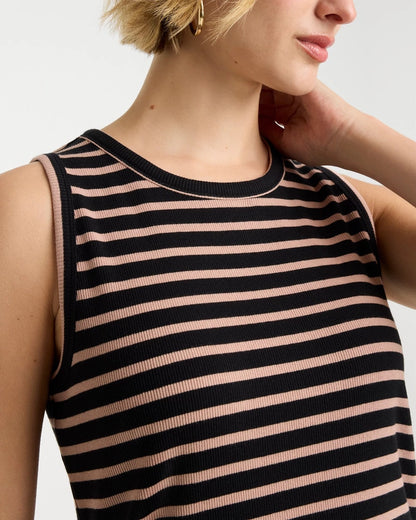 Chico's New - Striped High Neck Rib Tank Mocha Mousse