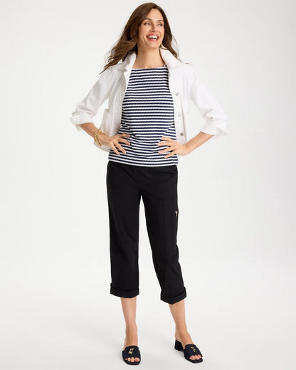 Chico's Signature - Cotton Striped Button Tee Passport Blue