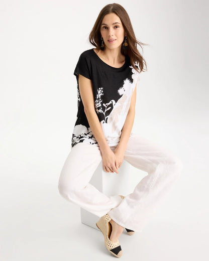 Chico's Quality - Linen Floral Seamed Tunic Black