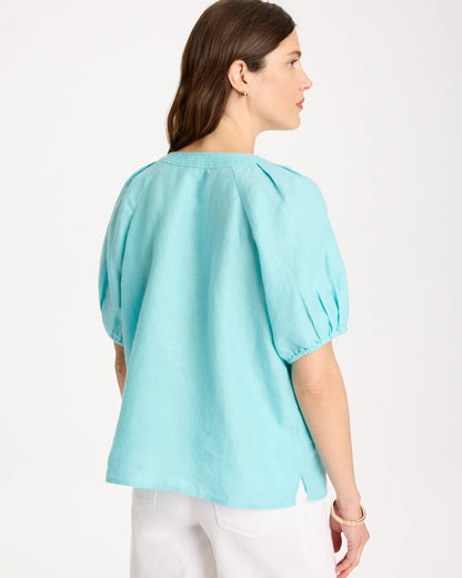 Chico's Popular - Linen Trapunto Popover Top Bondi Blue
