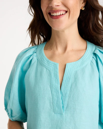 Chico's Popular - Linen Trapunto Popover Top Bondi Blue