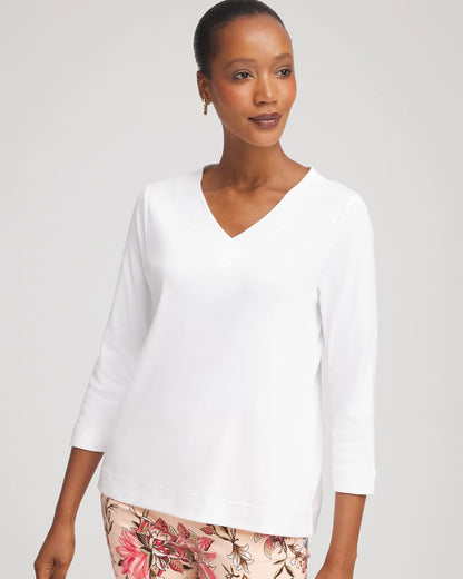 Chico's Everyday - Short Pima 3/4 Sleeve Tee Alabaster