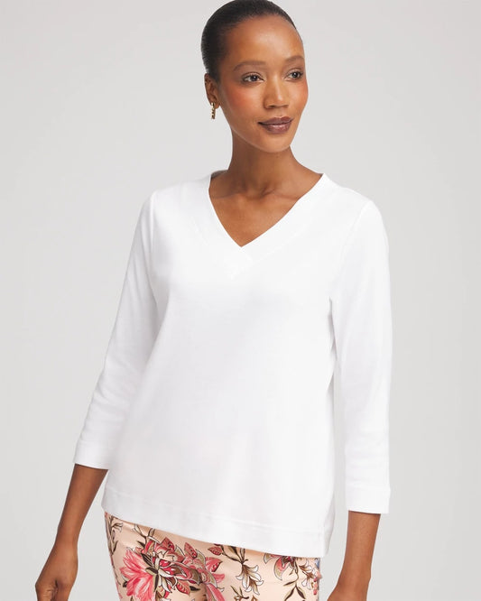 Chico's Everyday - Short Pima 3/4 Sleeve Tee Alabaster