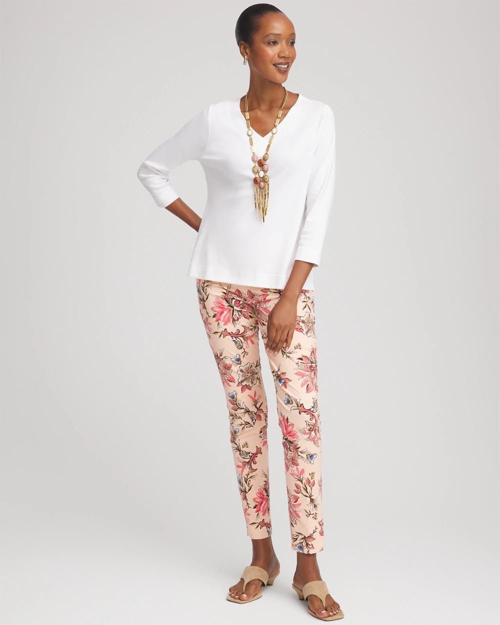 Chico's Everyday - Short Pima 3/4 Sleeve Tee Alabaster