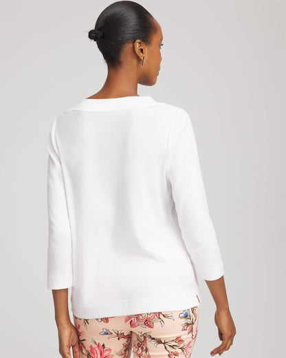 Chico's Everyday - Short Pima 3/4 Sleeve Tee Alabaster