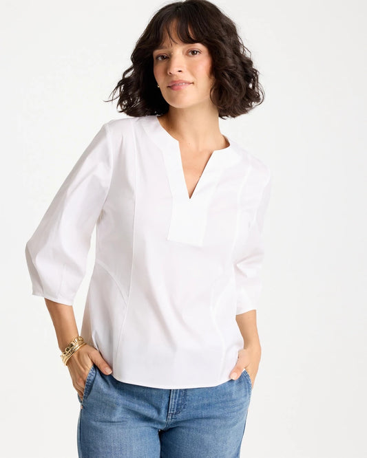 Chico's Customer Favorite - Poplin Cotton 3/4 Sleeve Popover Alabaster