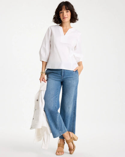 Chico's Customer Favorite - Poplin Cotton 3/4 Sleeve Popover Alabaster