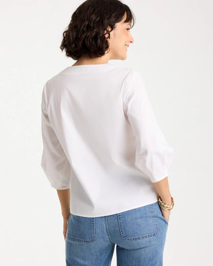 Chico's Customer Favorite - Poplin Cotton 3/4 Sleeve Popover Alabaster