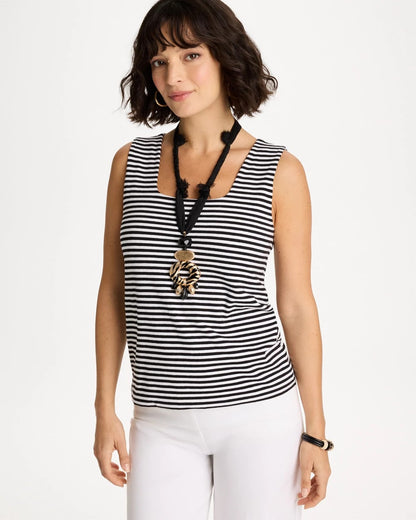 Chico's Trusted - Striped Contour Cotton™ Square Neck Tank Black