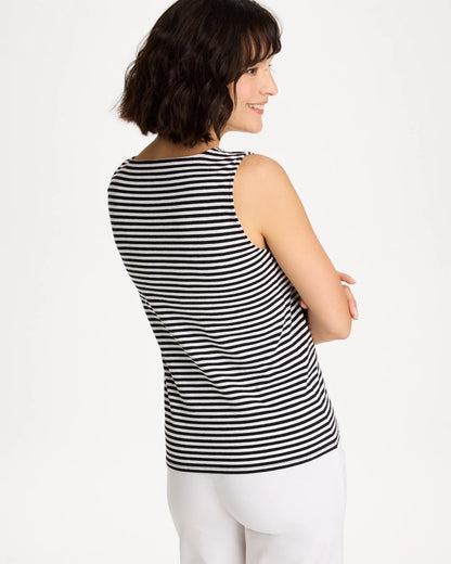 Chico's Trusted - Striped Contour Cotton™ Square Neck Tank Black