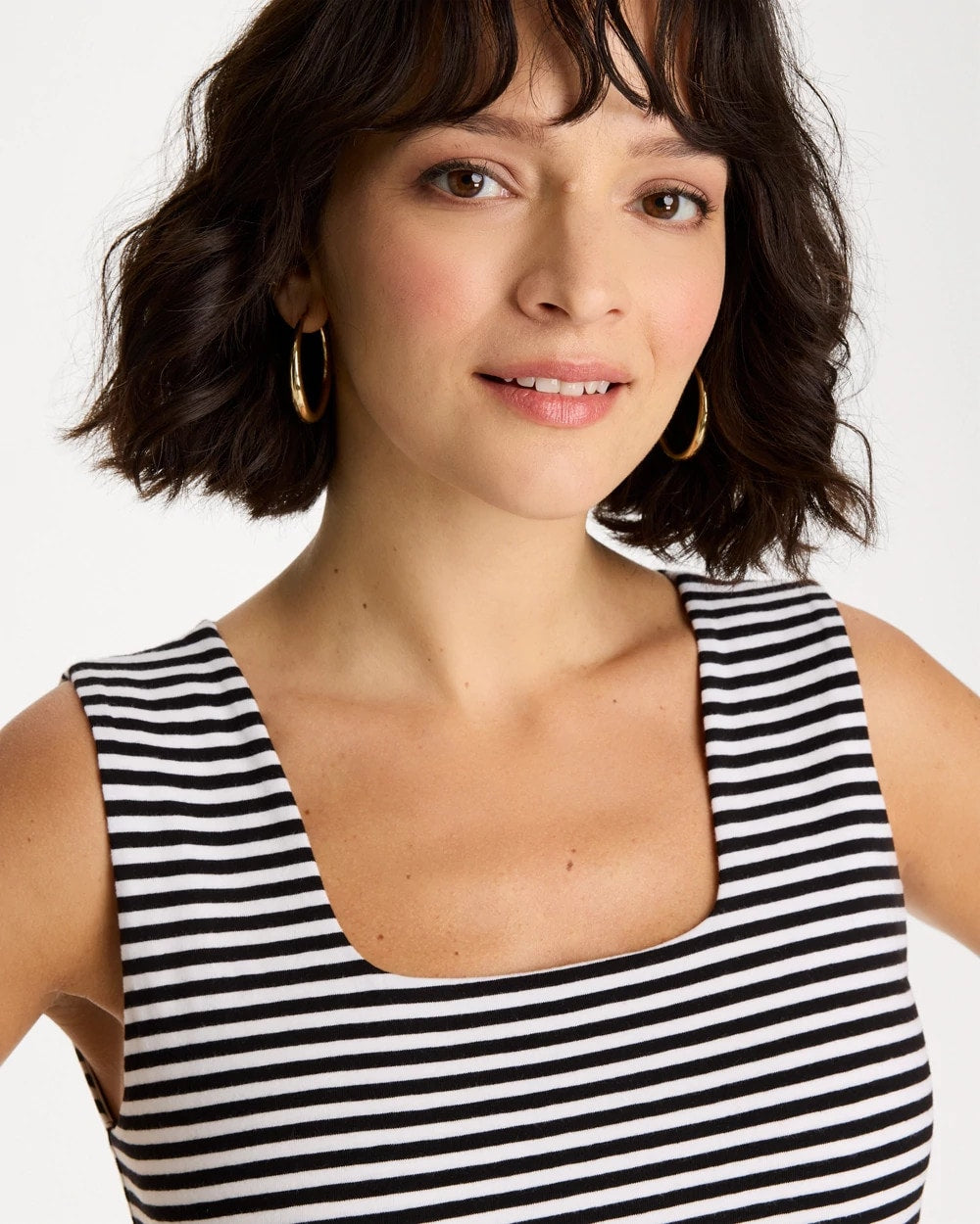 Chico's Trusted - Striped Contour Cotton™ Square Neck Tank Black