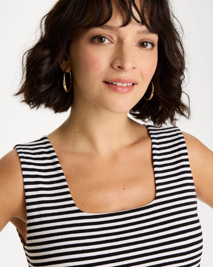 Chico's Trusted - Striped Contour Cotton™ Square Neck Tank Black