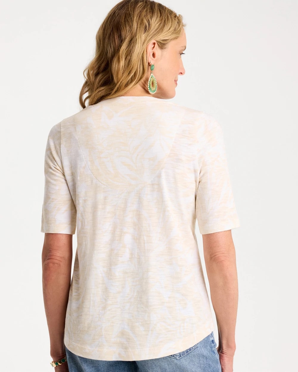 Chico's Top Pick - Printed Cotton Slub V-Neck Tee Topanga Green