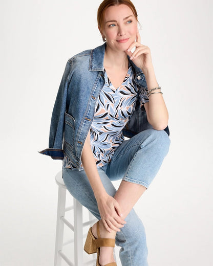 Chico's Top Pick - Printed Pima Elbow-Sleeve Tee Blue Haven