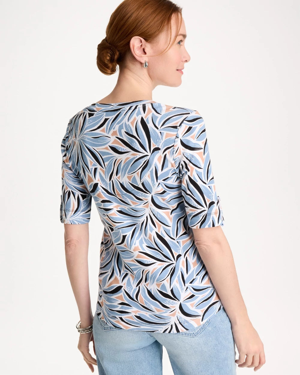 Chico's Top Pick - Printed Pima Elbow-Sleeve Tee Blue Haven