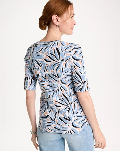 Chico's Top Pick - Printed Pima Elbow-Sleeve Tee Blue Haven