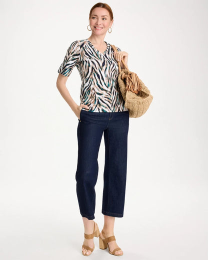 Chico's Everyday - Animal Print Pima Elbow-Sleeve Tee Lagoon Blue