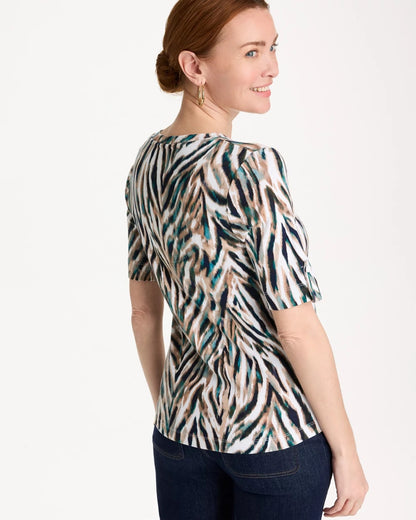 Chico's Everyday - Animal Print Pima Elbow-Sleeve Tee Lagoon Blue