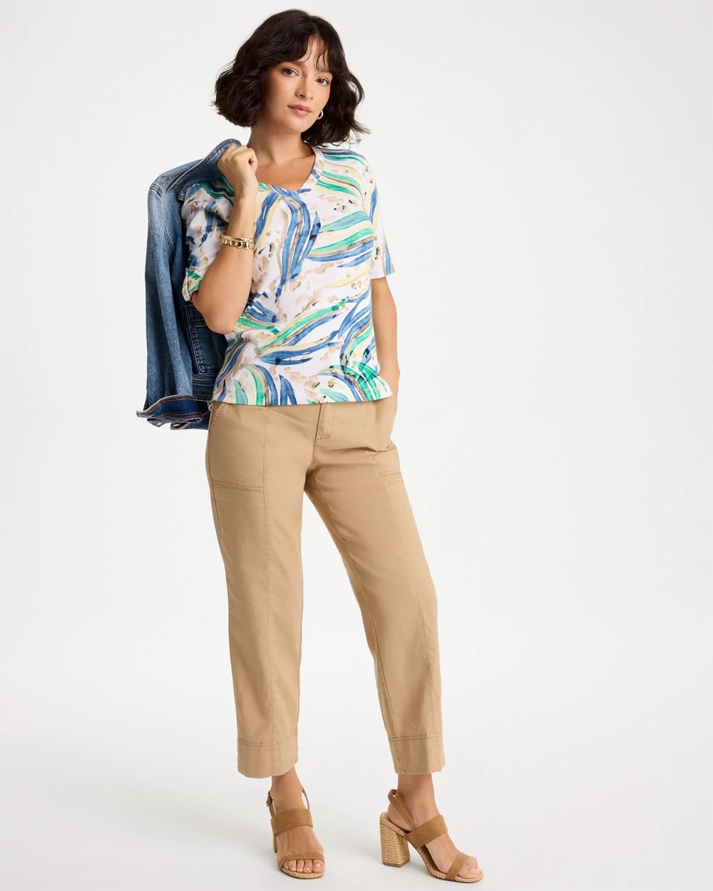 Chico's Special Offer - Printed Pima Elbow-Sleeve Tee Topanga Green