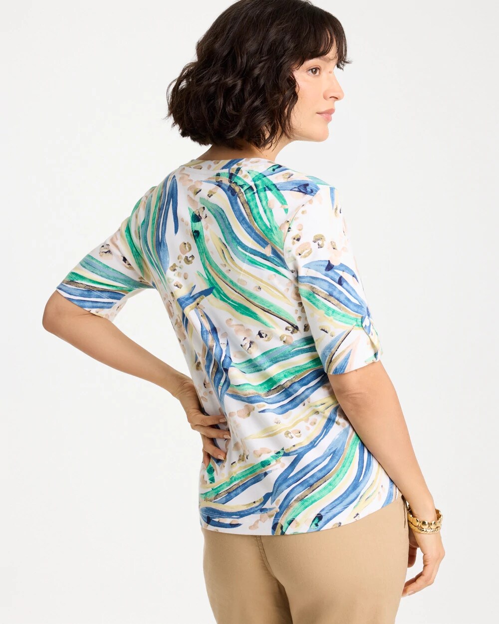 Chico's Special Offer - Printed Pima Elbow-Sleeve Tee Topanga Green