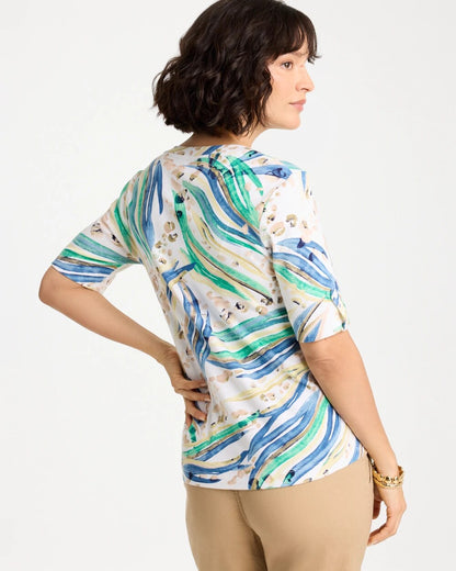 Chico's Special Offer - Printed Pima Elbow-Sleeve Tee Topanga Green