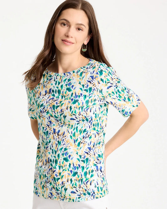 Chico's Value - Leafy Swamp Pima Elbow Sleeve Tee Topanga Green