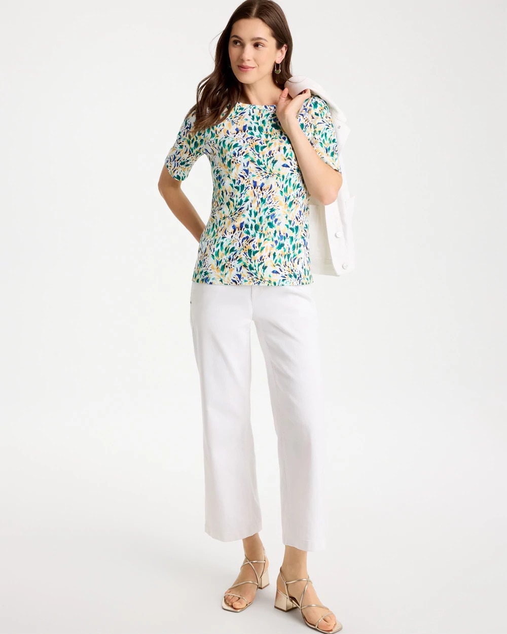 Chico's Value - Leafy Swamp Pima Elbow Sleeve Tee Topanga Green
