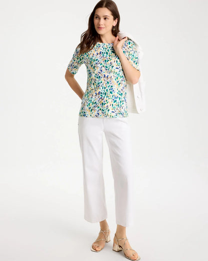 Chico's Value - Leafy Swamp Pima Elbow Sleeve Tee Topanga Green