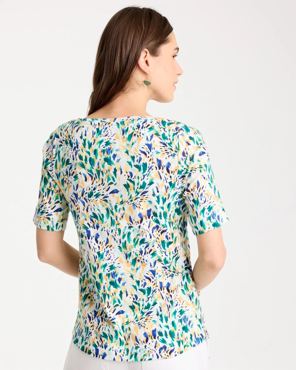 Chico's Value - Leafy Swamp Pima Elbow Sleeve Tee Topanga Green