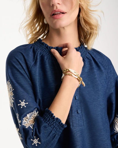 Chico's Premium - Embroidered Denim Henley Tee Passport Blue